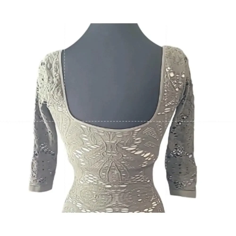 Free People Intimately Green Crochet Long Sleeve Bodycon Mini Dress XS Romantic